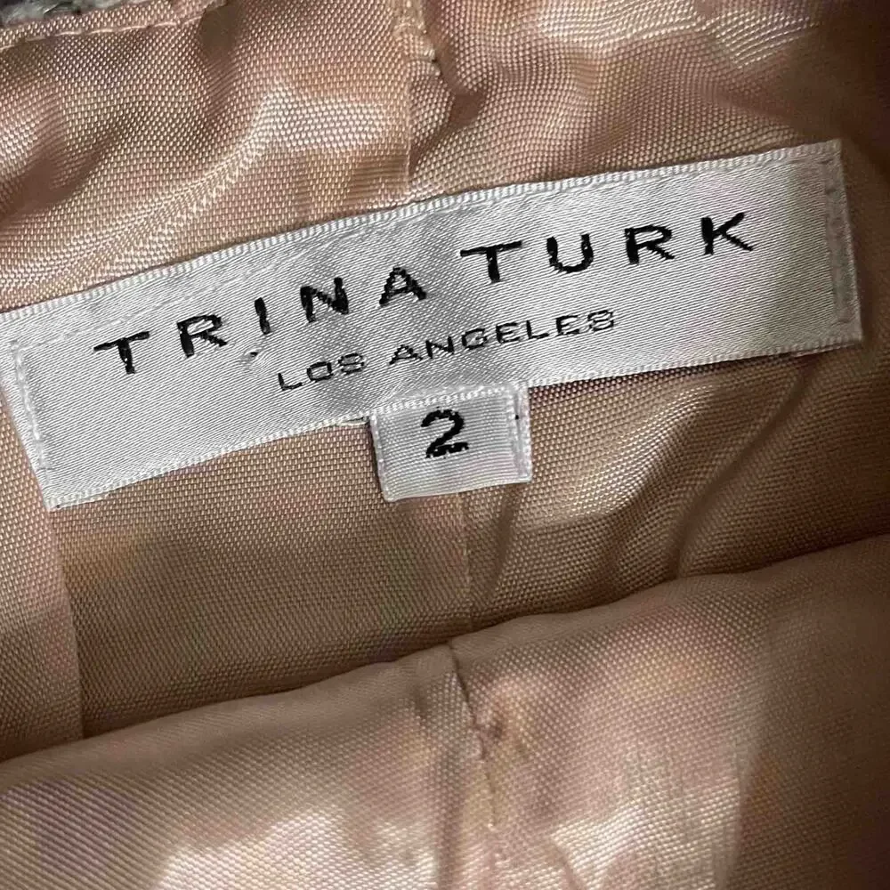 Womens Trina Turk Fringe Hem Lined Midi Skirt Multicolor Tweed Wool Blend Size 2